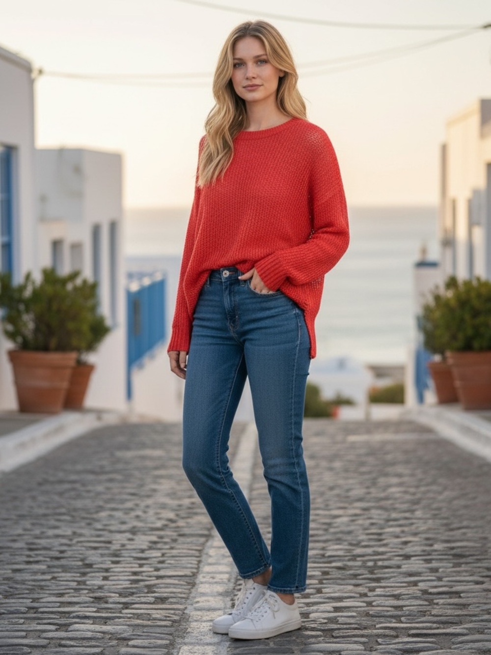 J Crew Linen Open Knit Crew Neck Sweater M Oversized Coastal Preppy Fisherman